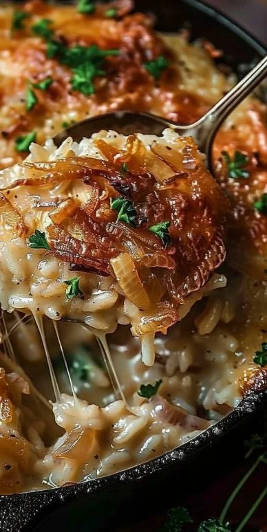 French Onion Chicken Rice Bake 4 French onion chicken rice bake with cheese and herbs