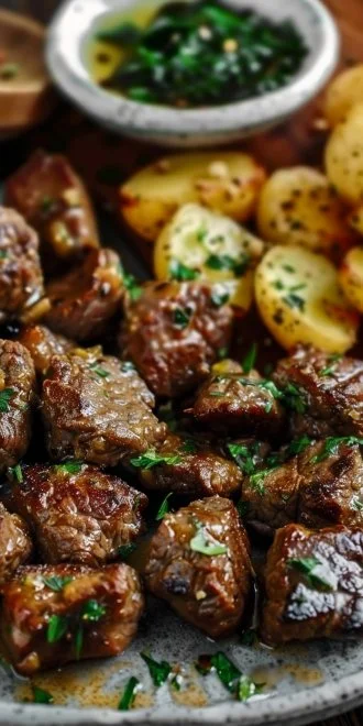 Garlic Butter Beef Bites with Potatoes