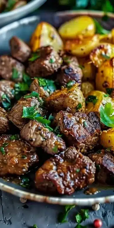 Garlic Butter Beef Bites with Potatoes