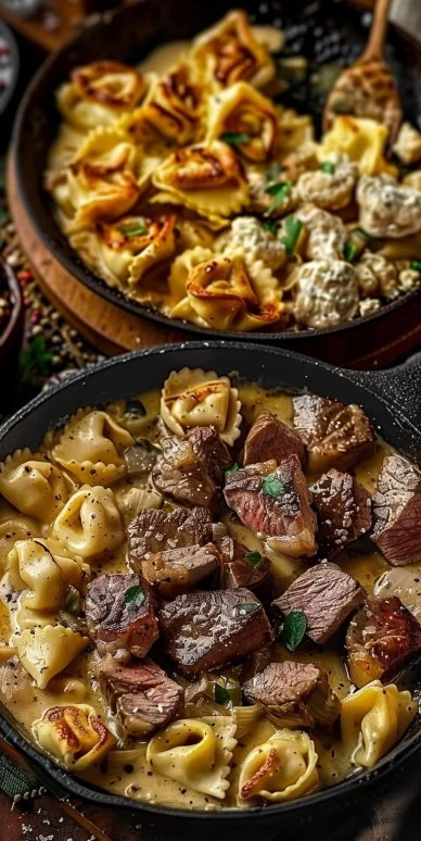Garlic Steak & Cheese-Filled Tortellini Skillet Bliss
