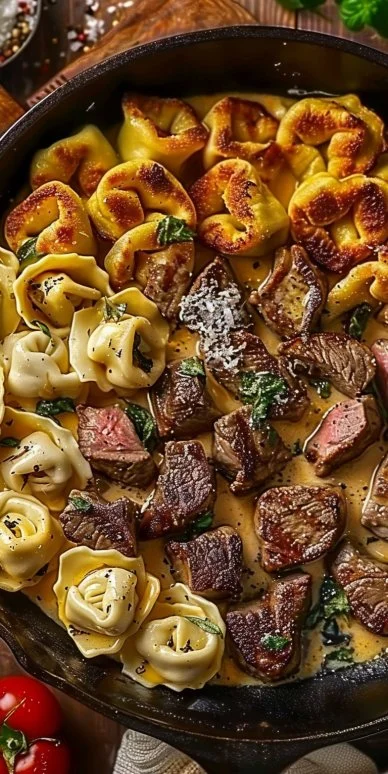 Garlic Steak & Cheese-Filled Tortellini Skillet Bliss
