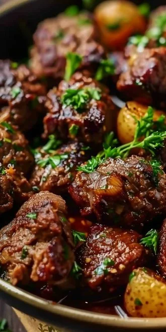 High Protein Slow Cooker Garlic Butter Beef Bites
