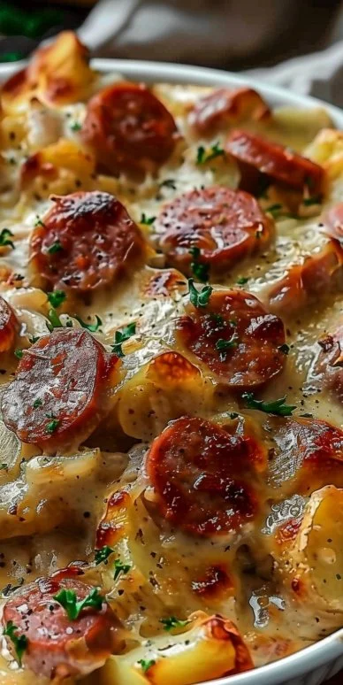 Kielbasa Sausage Cheesy Potato Casserole