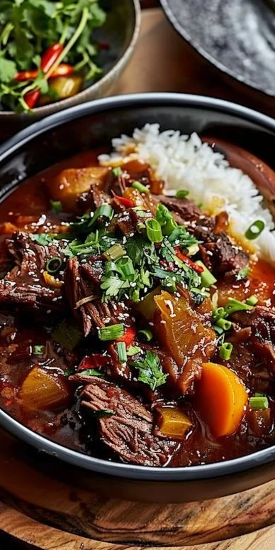 Korean Style Pot Roast with tender beef and flavorful vegetables