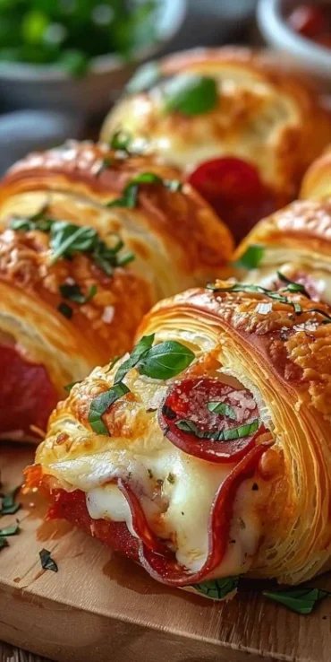 Delicious Mozzarella Pepperoni Croissant Rolls served on a plate.
