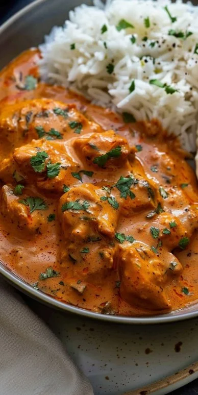 Quick & Easy Homemade Butter Chicken Recipe 4 Delicious homemade butter chicken served with rice and fresh herbs