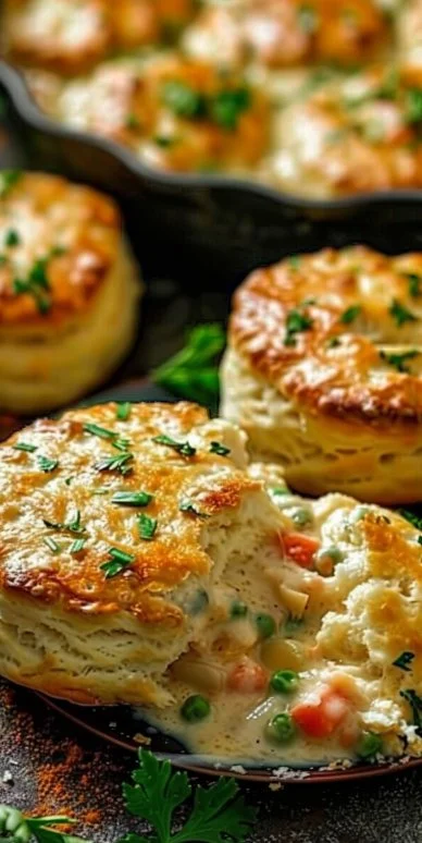 Red Lobster Biscuit Chicken Pot Pie served with a golden biscuit topping.