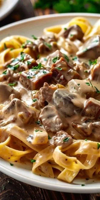 Slow Cooked Beef Stroganoff Pasta