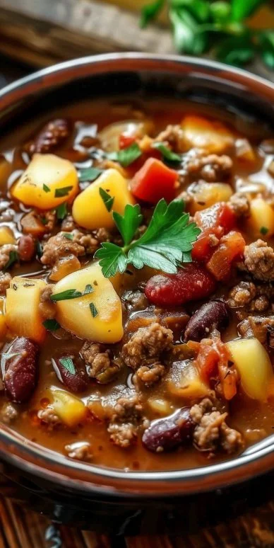 Delicious slow cooker cowboy casserole made with beef, beans, and cheese