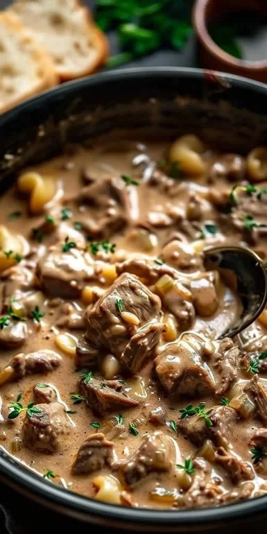 Slow Cooker Creamy Beef Stroganoff