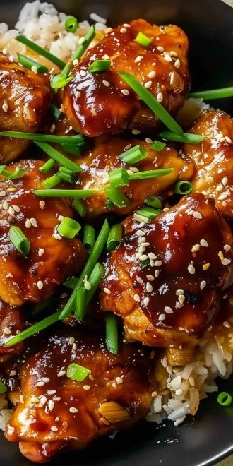 Slow Cooker Honey Garlic Chicken served on a plate with garnishes.
