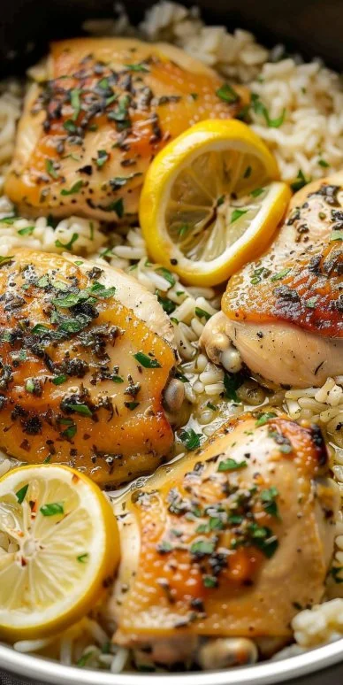 Slow Cooker Lemon Herb Chicken with Fluffy Rice 4 Slow Cooker Lemon Herb Chicken with fluffy rice on a plate