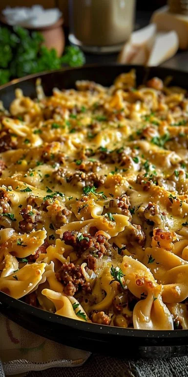 Cajun Cream Cheese Alfredo Bowties with Spiced Ground Beef