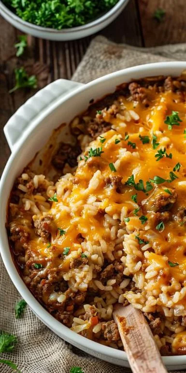 Cheesy Ground Beef and Rice Casserole