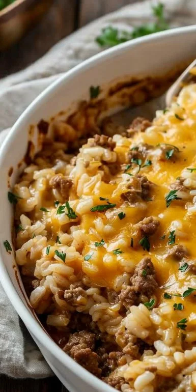 Cheesy Ground Beef and Rice Casserole