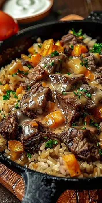Cheesy Steak and Rice Skillet