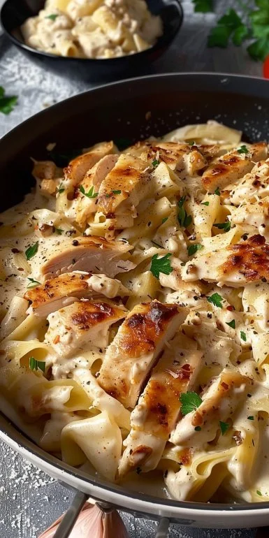 Chicken Garlic Parmesan Pasta 4 Delicious Chicken Garlic Parmesan Pasta served in a bowl