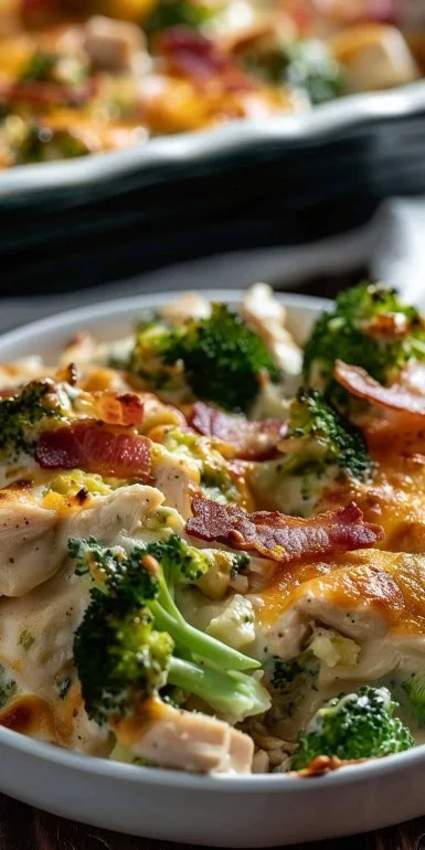 Creamy Low Carb Chicken Casserole with Broccoli and Bacon