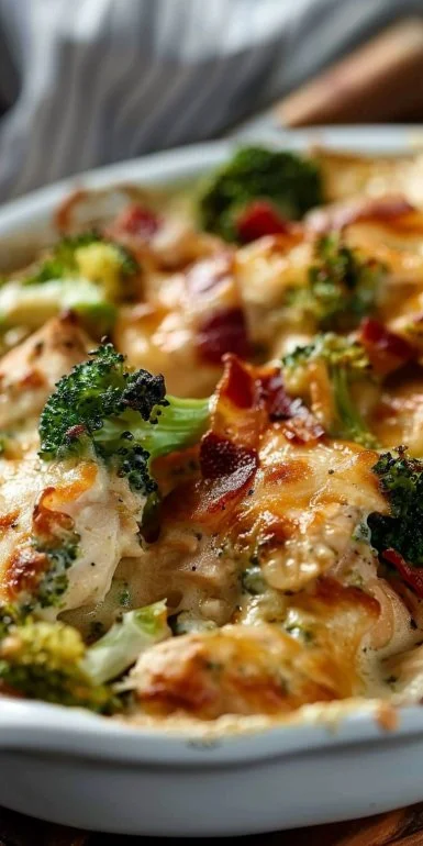 Creamy Low Carb Chicken Casserole with Broccoli and Bacon