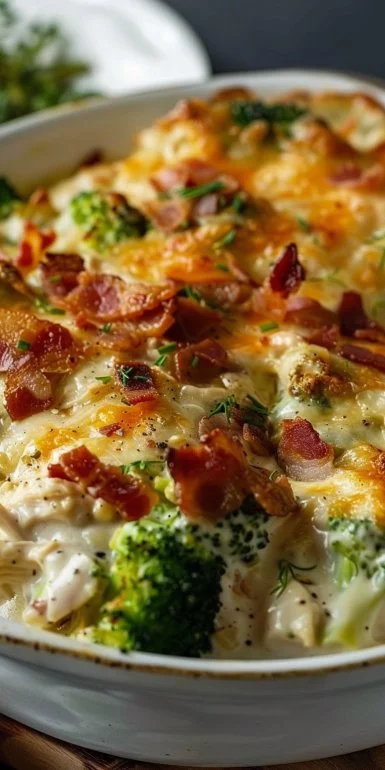 Creamy Low Carb Chicken Casserole with Broccoli and Bacon