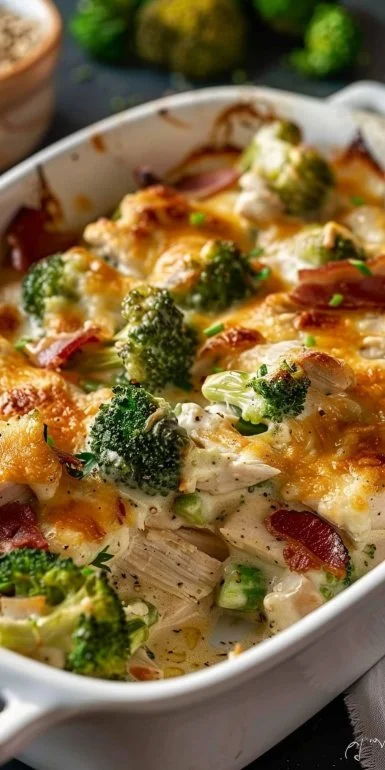 Creamy Low Carb Chicken Casserole with Broccoli and Bacon
