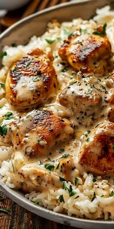 Creamy Smothered Chicken and Rice