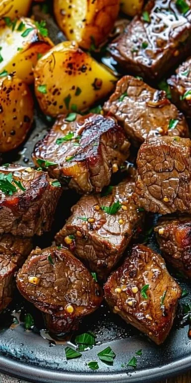 Garlic Steak Bites and Potatoes