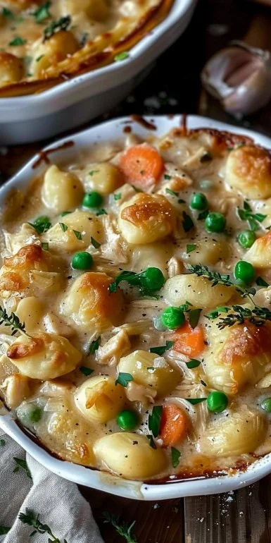 Gnocchi Pot Pie 4 Delicious gnocchi pot pie with creamy filling and golden crust