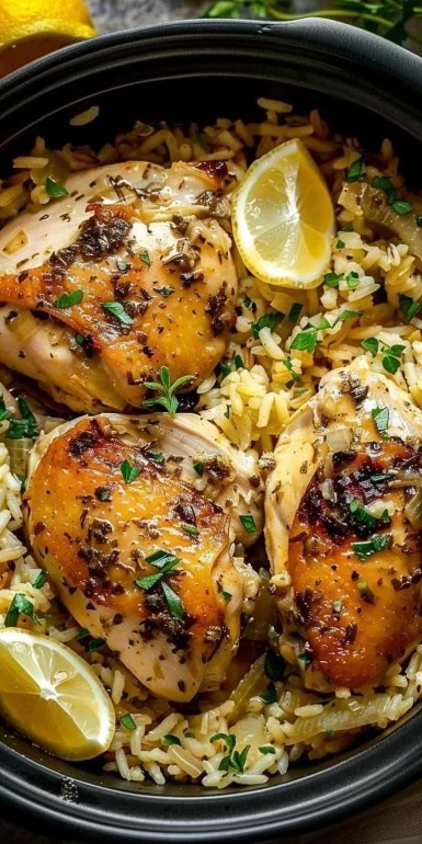 Slow Cooker Lemon Herb Chicken and Rice