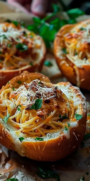 Spaghetti Garlic Bread Bowls 5 Spaghetti Garlic Bread Bowls