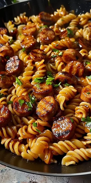 Sticky Honey Garlic Sausage Pasta Skillet: A Flavorful One-Pan Wonder